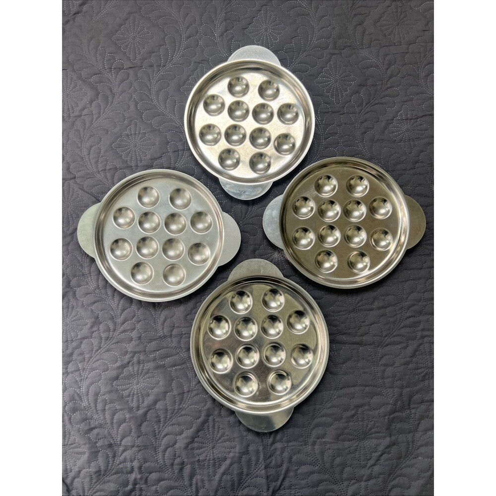 VTG Vollrath Set of 4 12pc Escargot 18-8 Stainless Steel Plates Made in Japan